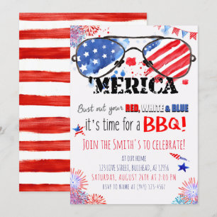 Patriotic Red White and Blue 4. Juli GRILLEN Einladung