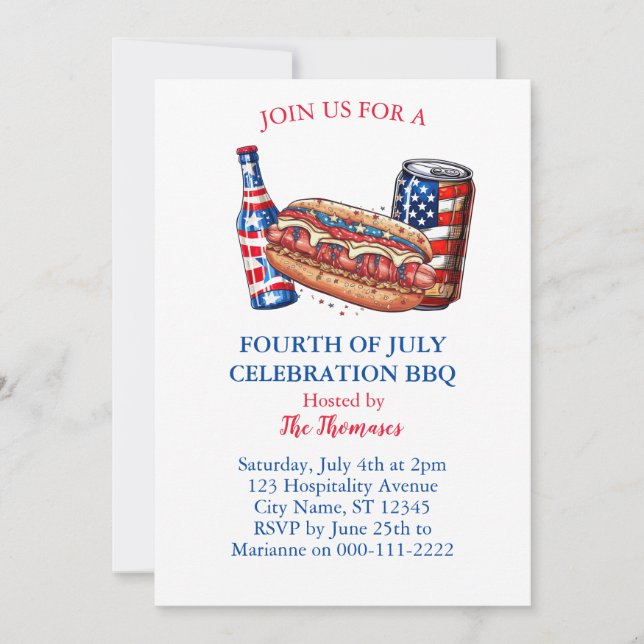 Patriotic Red White and Blue 4. Juli GRILLEN Party Einladung (Vorderseite)