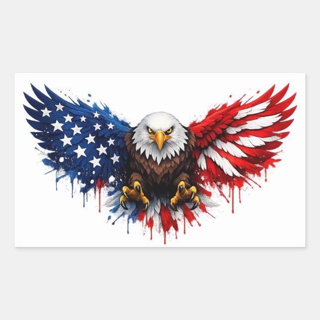 Patriotic Red White and Blue Bald Eagle Rechteckiger Aufkleber (Vorderseite)