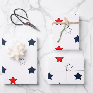 Patriotic Red White and Blue Stars/USA Geschenkpapier Set