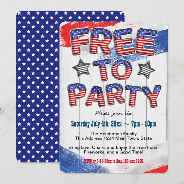 Patriotic Red White Blue Balloon 4. Juli Party Einladung (Vorne/Hinten)