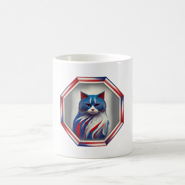 Patriotic Red White & Blue Cat In Frame Kaffeetasse (Mittel)