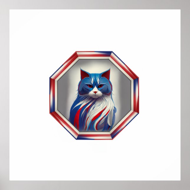 Patriotic Red White & Blue Cat In Frame Poster (Vorne)
