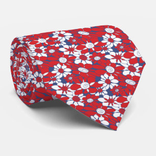 Patriotic Red White Blue Floral Krawatte