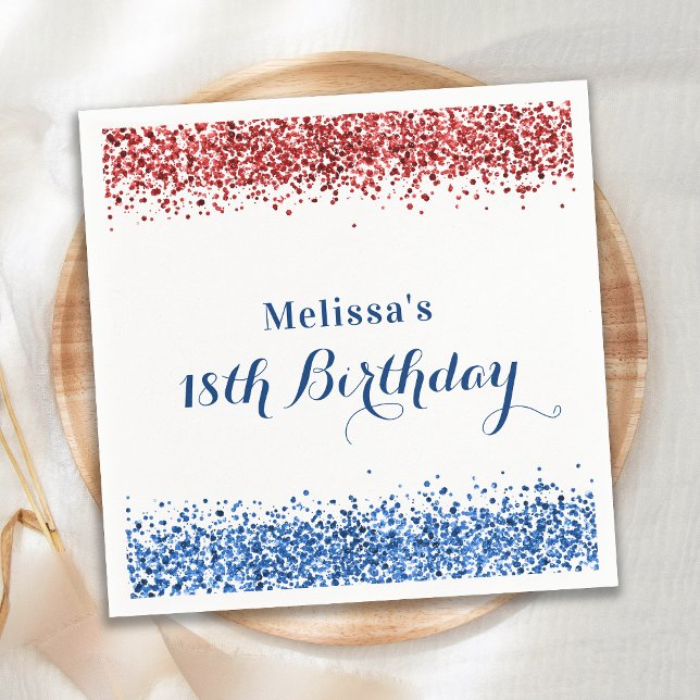 Patriotic Red White Blue Glitzer Birthday Party Serviette (Von Creator hochgeladen)