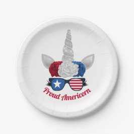 Patriotic Red White Blue Glitzer Unicorn Pappteller