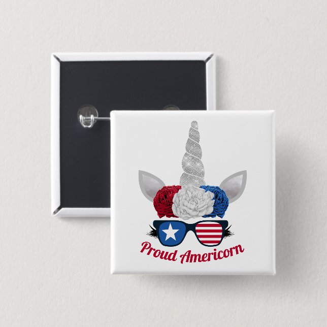 Patriotic Red White Blue Glitzer Unicorn | USA Button (Vorne & Hinten)