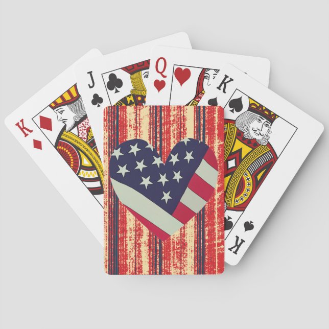 Patriotic Red White Blue Heart Cards Game Spielkarten (Rückseite)