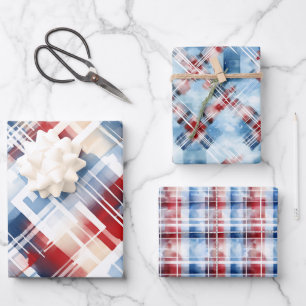 Patriotic Red White Blue Kariert Ergänzendes Set Geschenkpapier Set