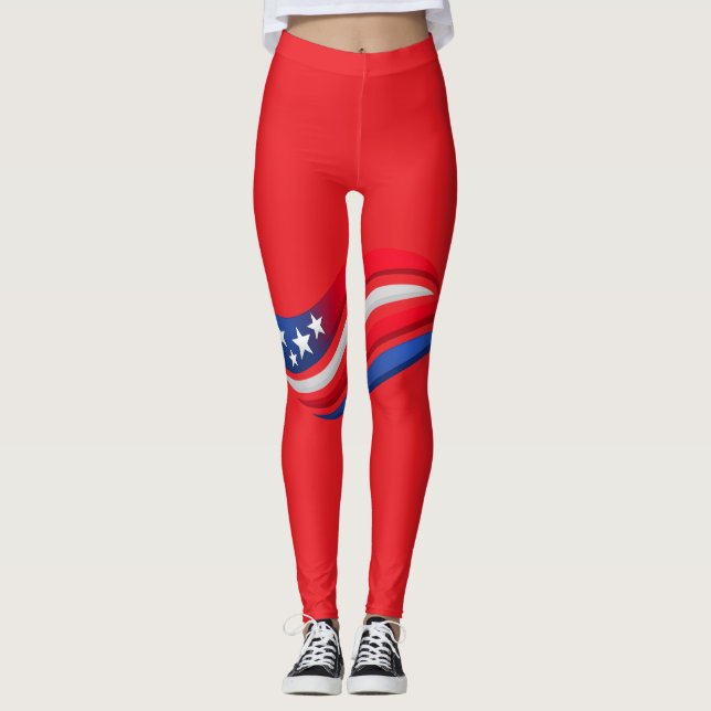 Patriotic Red White Blue Leggings – USA Stars & Wa (Vorderseite)