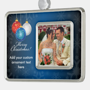 Patriotic Red White Blue Ornaments Frohe Weihnacht Rahmen-Ornament Silber