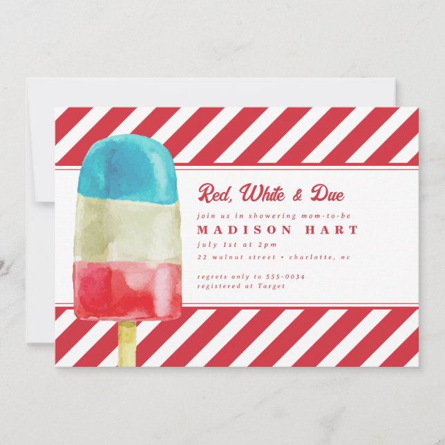 Patriotic Red White Blue Popsicle Baby Dusche Einladung (Vorderseite)