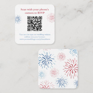 Patriotic Red White Blue QR Code Wedding RSVP Begleitkarte