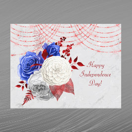 Patriotic Red White Blue Rose Bouquet Feiertagspostkarte