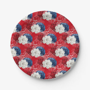 Patriotic Red White Blue Rose Bouquet Pappteller