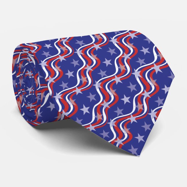 Patriotic Red White Blue Star Spangled Banner Krawatte (Gerollt)