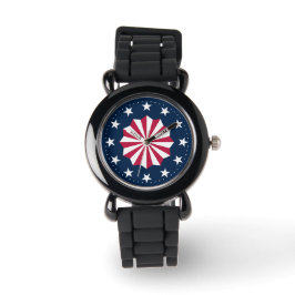Patriotic Red White Blue Stars Stripes Rosette Armbanduhr