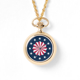 Patriotic Red White Blue Stars Stripes Rosette Armbanduhr