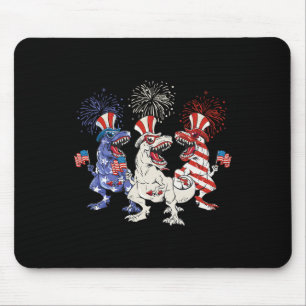 Patriotic Red White Blue T Rex Dinosaurier Firewor Mousepad