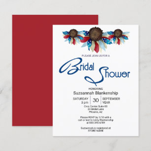 Patriotic Red White Blue Top Border Halbierte Blum Einladung