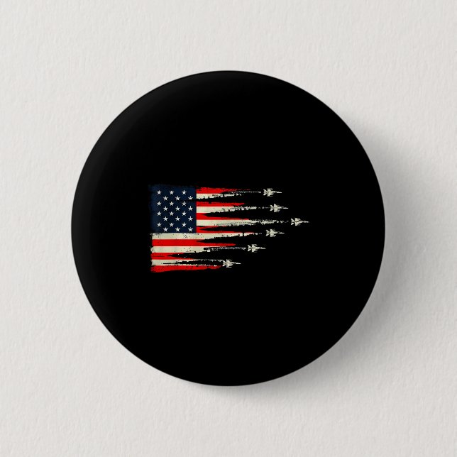 Patriotic Red White Blue Usa Flag Fighter Jets 4th Button (Vorderseite)