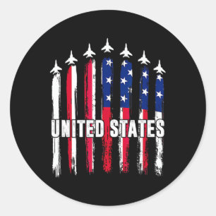 Patriotic Red White Blue Usa Flag Fighting Jets 4. Runder Aufkleber