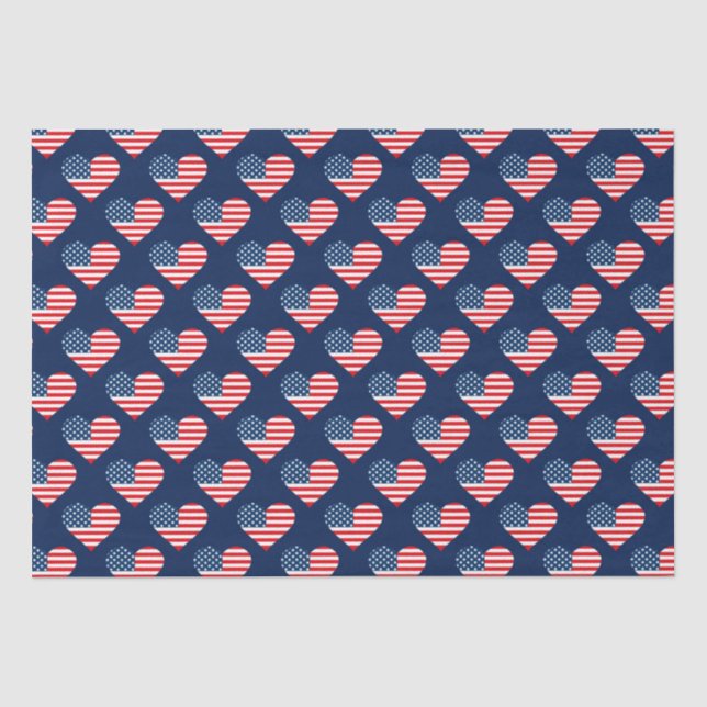 Patriotic Red, White & Blue USA Flag Hearts Seidenpapier (Vorderseite)