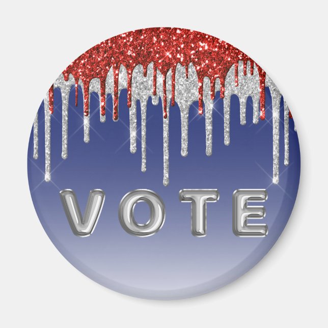 Patriotic Red White Glitter Drip Blue Vote Magnet (Vorne)