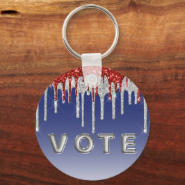 Patriotic Red White Glitter Drip Blue Vote Schlüsselanhänger