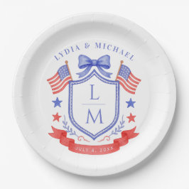Patriotic Red White & I Do Monogram Wedding Pappteller