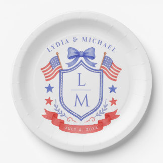 Patriotic Red White & I Do Monogram Wedding Pappteller