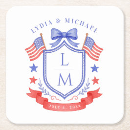 Patriotic Red White & I Do Monogram Wedding Rechteckiger Pappuntersetzer