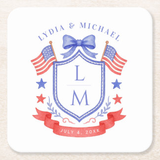 Patriotic Red White & I Do Monogram Wedding Rechteckiger Pappuntersetzer