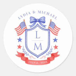 Patriotic Red White & I Do Monogram Wedding Runder Aufkleber