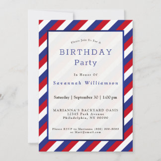 Patriotic Red White Strip Birthday Einladung