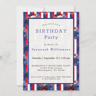 Patriotic Red White Strip Birthday Einladung