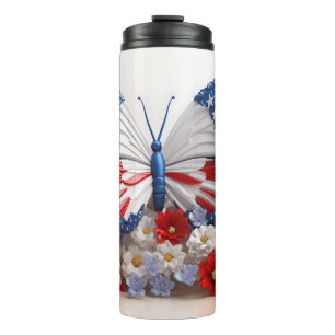 PATRIOTIC RED WHUE BLUE USA BUTTERFLY THERMOSBECHER