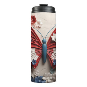 PATRIOTIC RED WHUE BLUE USA BUTTERFLY THERMOSBECHER