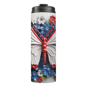 PATRIOTIC RED WHUE BLUE USA BUTTERFLY THERMOSBECHER