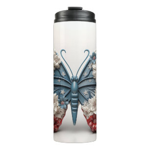 PATRIOTIC RED WHUE BLUE USA BUTTERFLY THERMOSBECHER