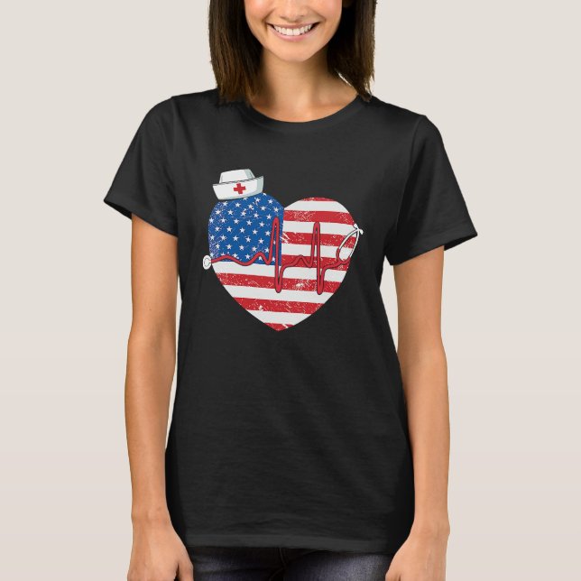 Patriotic RN LPN CNA American Flag July 4th Nurse T-Shirt (Vorderseite)