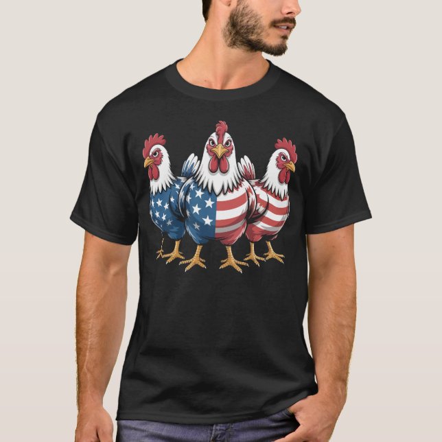 Patriotic Rooster American Flag 4. Juli Bauer T-Shirt (Vorderseite)