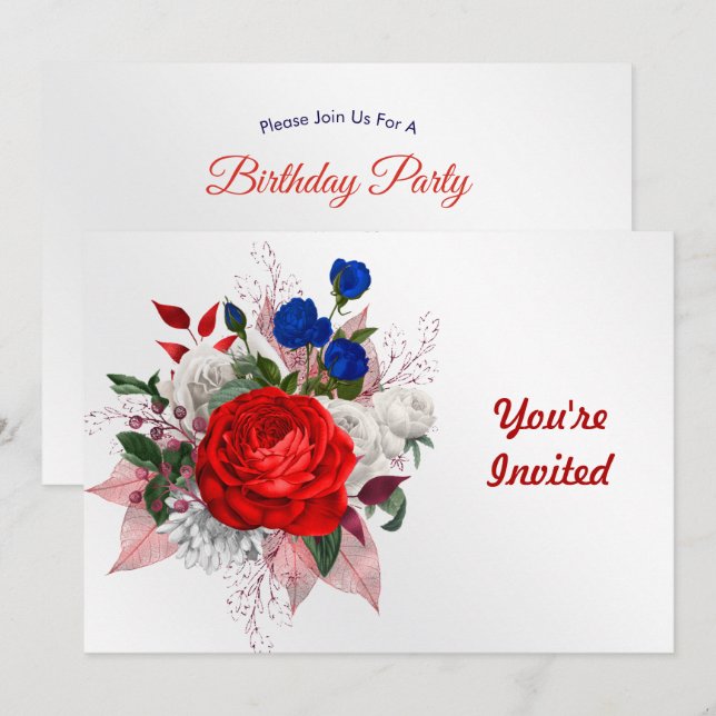 Patriotic Rose Bouquet Birthday Einladung (Vorne/Hinten)