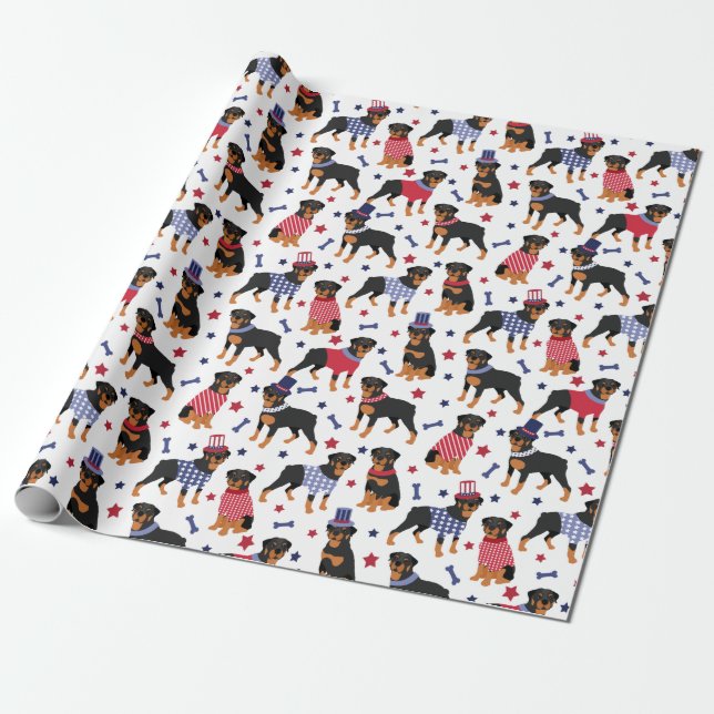Patriotic Rottweiler Pattern Geschenkpapier (Ungerollt)