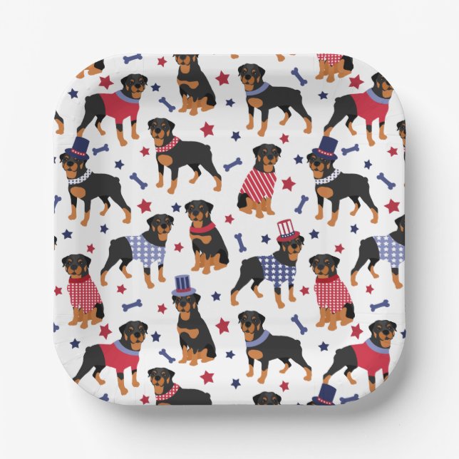 Patriotic Rottweiler Pattern Pappteller (Vorderseite)