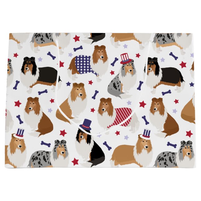 Patriotic Rough Collie Muster Große Geschenktasche Geschenktüte (Vorderseite)
