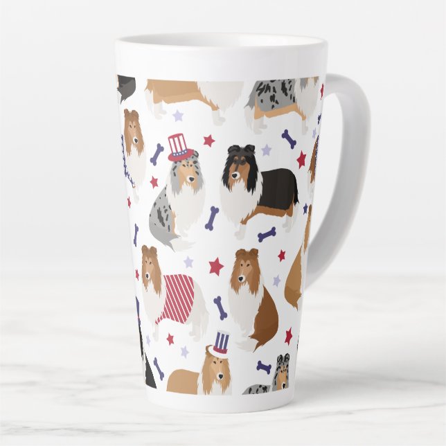 Patriotic Rough Collie Pattern Milchtasse (Rechte Ecke)
