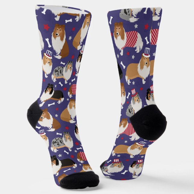 Patriotic Rough Collie Pattern Socken (Gewinkelt)