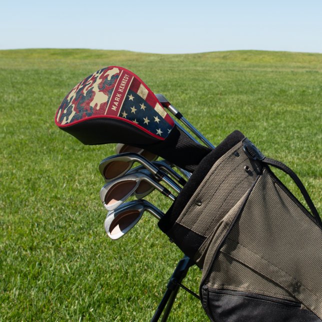 Patriotic Rustic American Flag Camouflage Muster N Golf Headcover (In SItu)