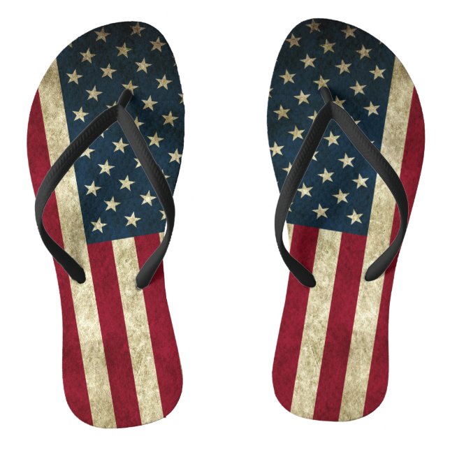 Patriotic Rustic Red White & Blue American Flag Flip Flops (Fußbett)